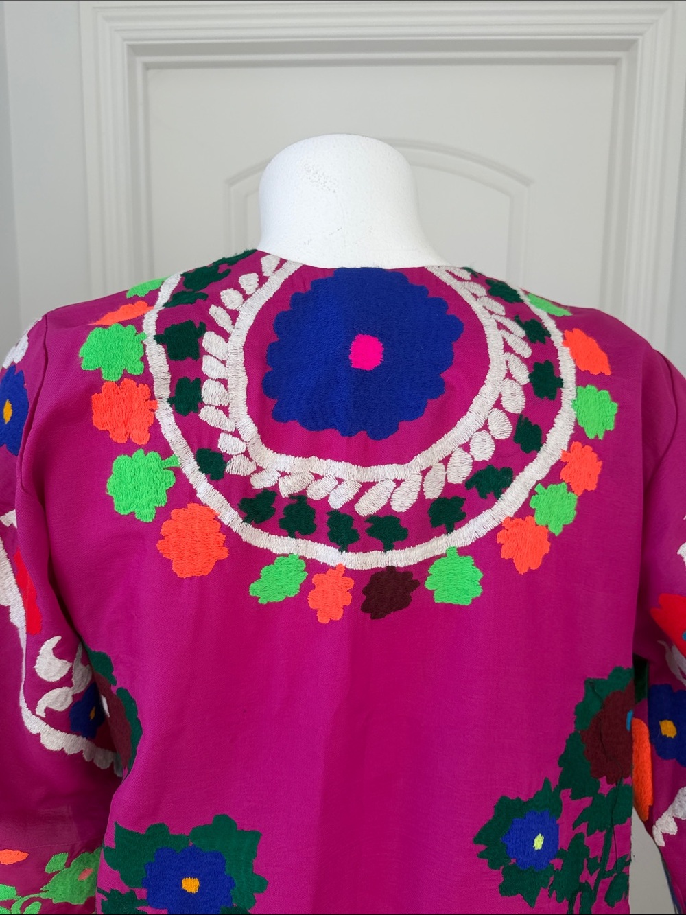 Vintage 70s Afghan Hand Embroidered Coat Floral Boho Folk Art Duster Maxi - Picture 5 of 11